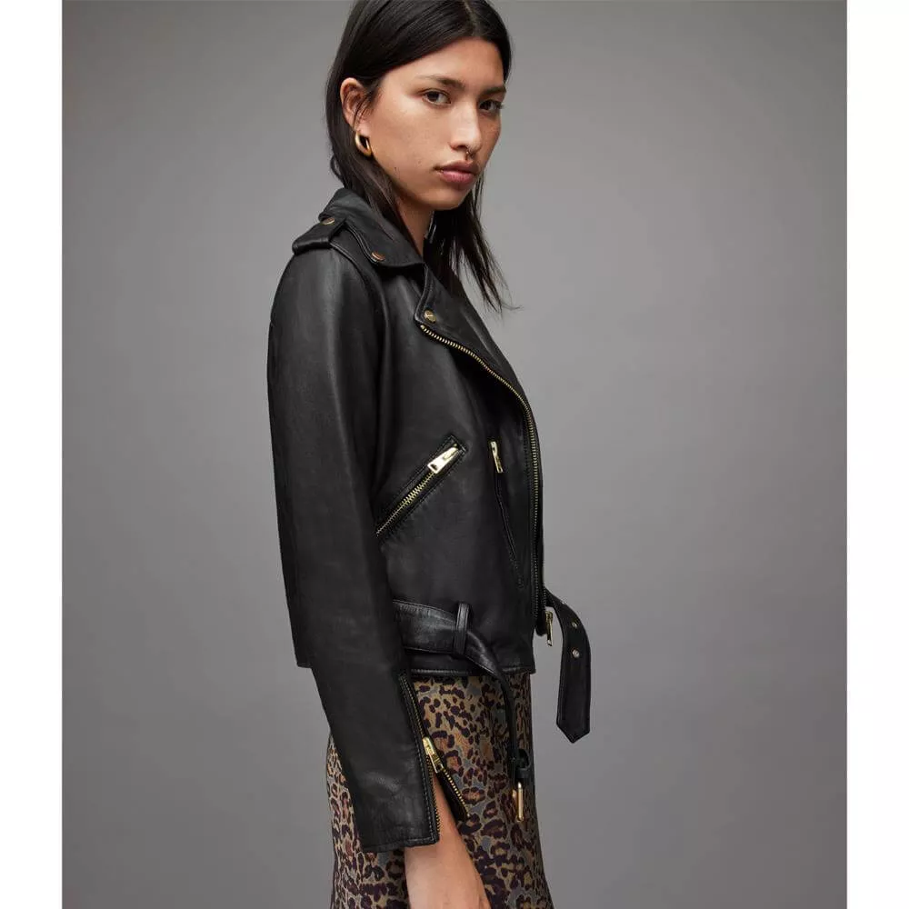 AllSaints Balfern Gold Leather Biker Jacket